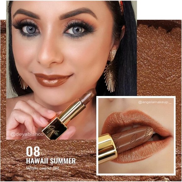 🆕 Metallic Shine Brown Lipstick Moisturizing Creamy Formula Vegan Full-Coverage - Picture 3 of 8